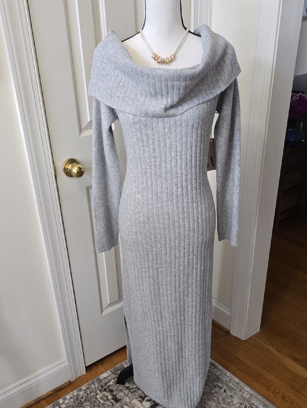 WORTHINGTON BRAND WOMEN'S LONG GRAY COWL NECK SWEATER DRESS SIZE MEDIUM